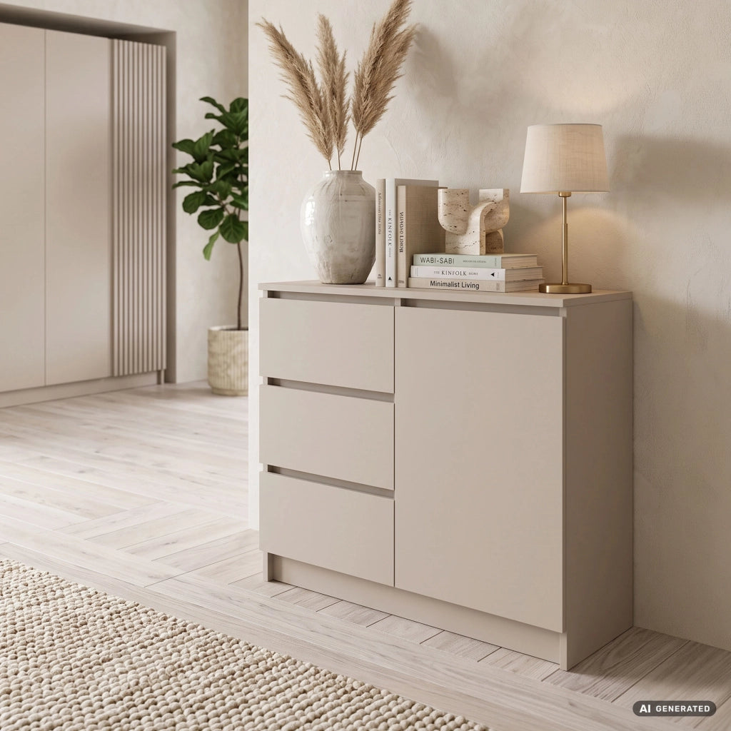 Comò JERRY Cashmere 80 cm 1 anta 3 cassetti 2 ripiani 80x35x77 cm