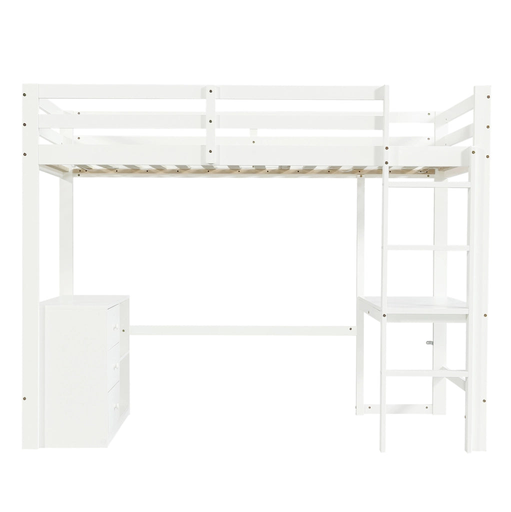 Letto a soppalco 90x200 cm bianco in legno e MDF con scrivania