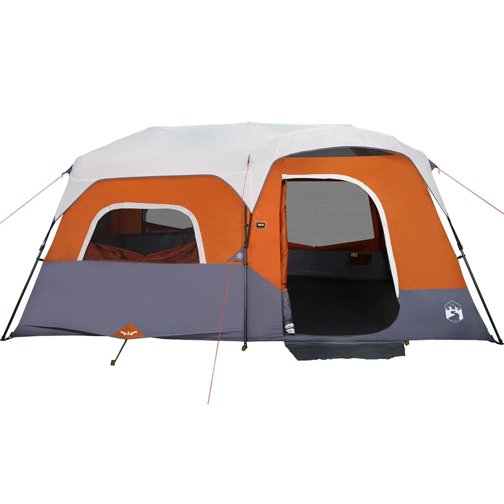 Tenda Famiglia LED 9 Persone-Tenda da campeggio Grigio/Arancione Rilascio Rapido