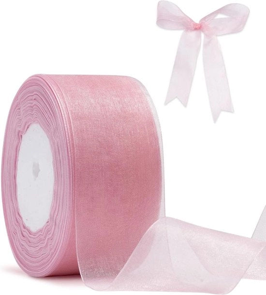 Organza per abbellimenti di pacchi regalo - Rosa scintillante trasparente - 2 pollici di larghezza - Bouquet di nozze regalo di Natale - 50 metri per rotolo