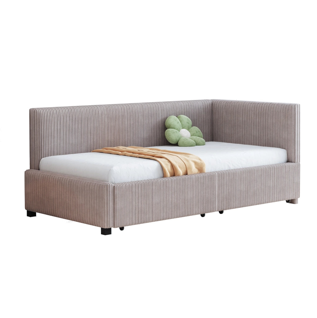 Divano letto a una piazza 90x200 cm in velluto grigio con 2 cassetti e rete a doghe