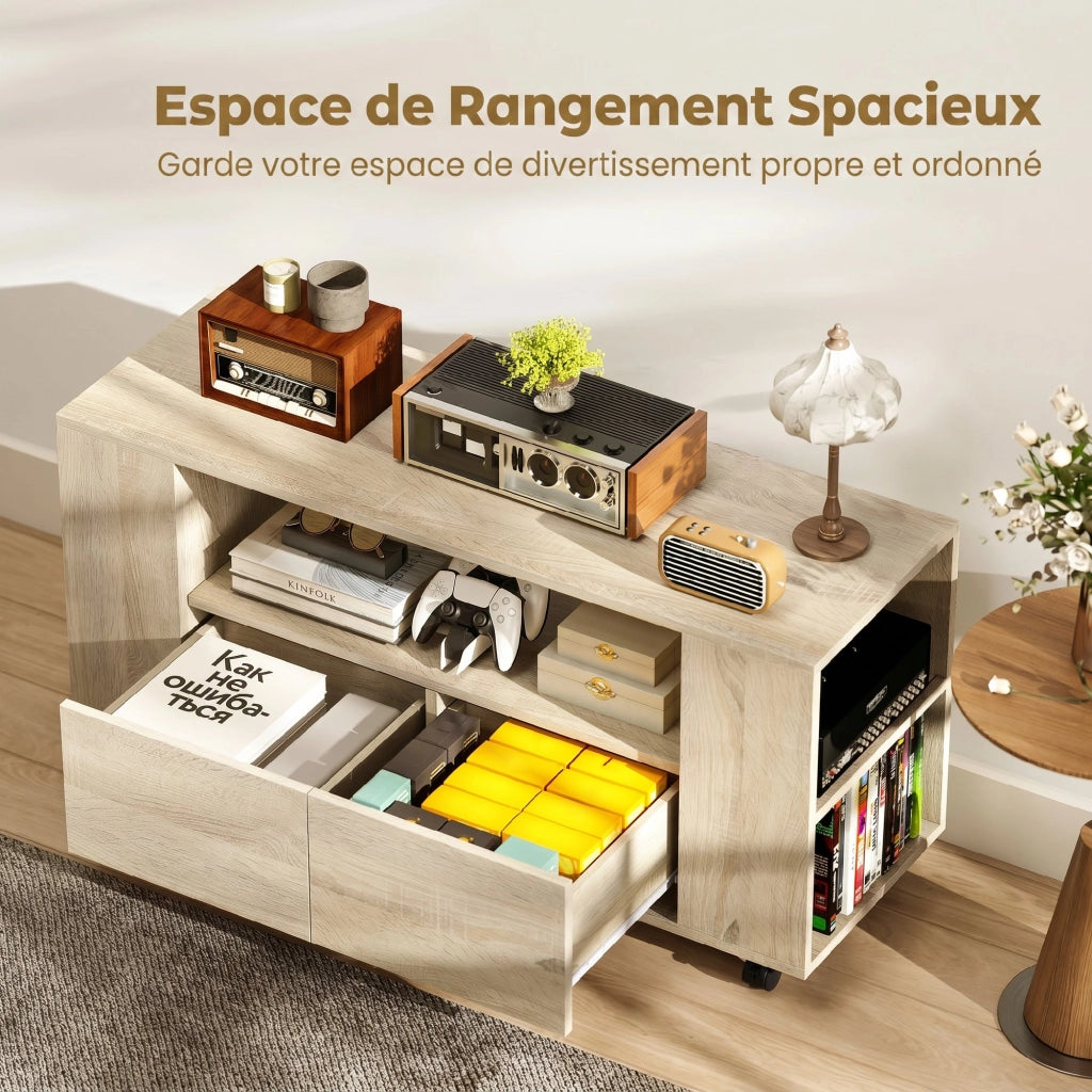 Mobile TV con ruote ¨C zephmum ¨C bianco, legno, 102x30x cm