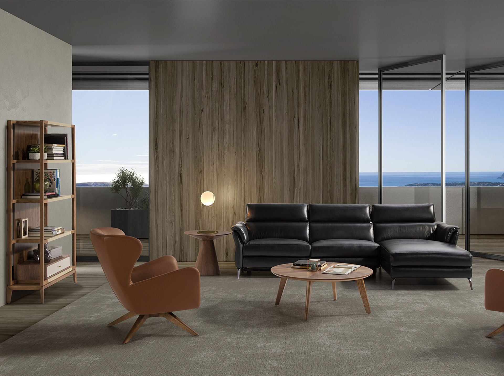 Poltrona girevole in ecopelle marrone