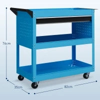 DURHAND Carrello Porta Attrezzi con Manico Laterale, Cassetto e 3 Ripiani in Acciaio, 82x35x76 cm, Blu
