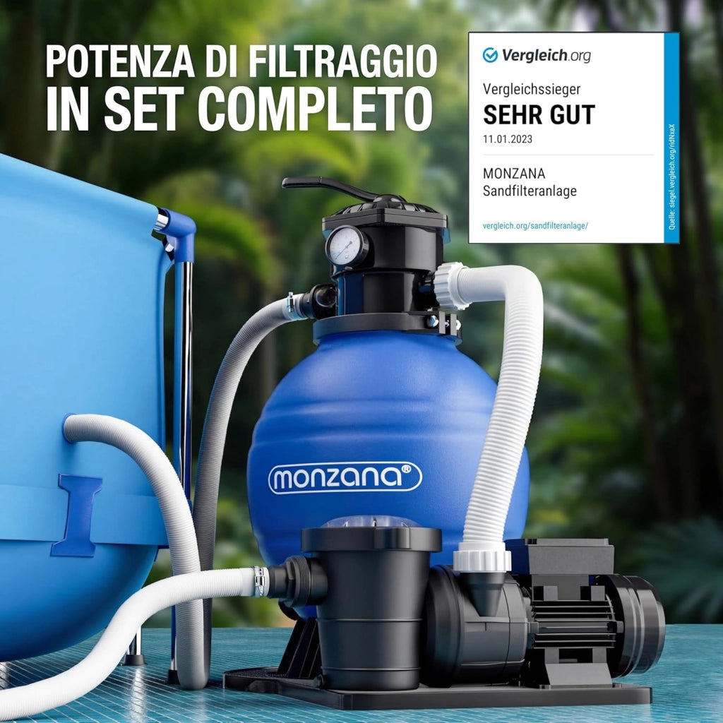 ® Pompa Filtro Piscina con Prefiltro Portata 15.900 l/h Sistema Filtraggio a Sabbia Depuratore per Piscine 60 L