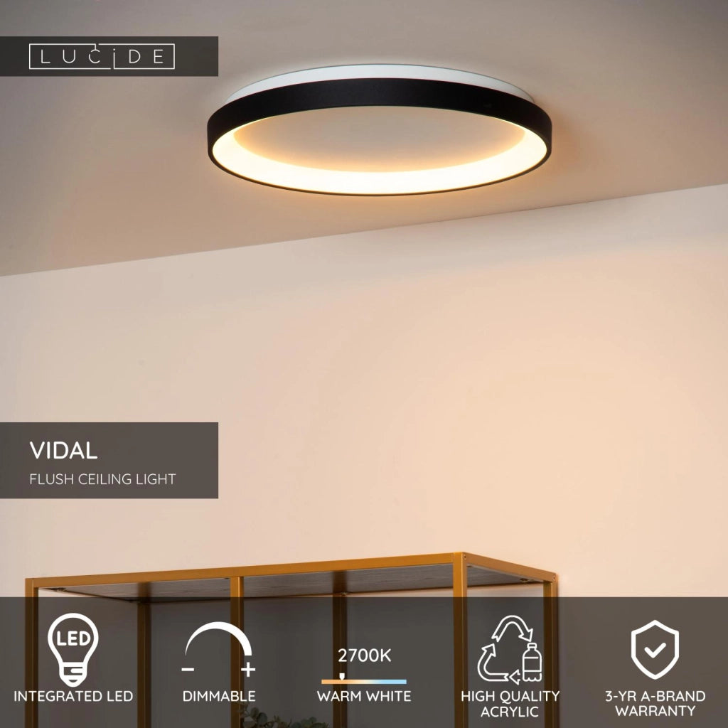Plafoniera LED rotonda nera 38W luce calda VIDAL Lucide