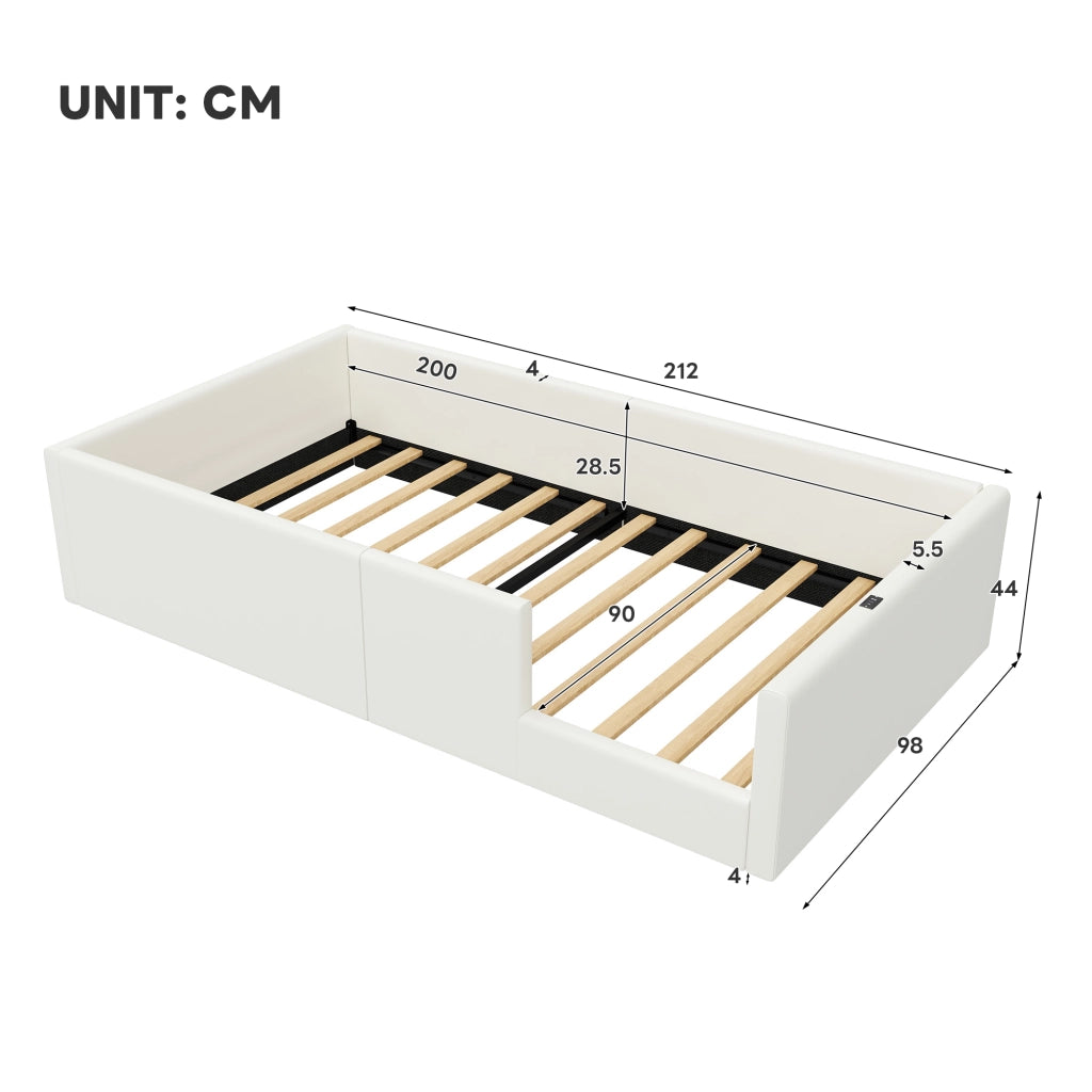 Letto Imbottito con Sponda e Stazione di Ricarica ¨C MINIMAL ¨C Bianco 90x200