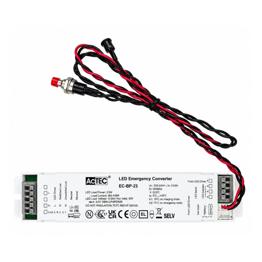 Kit Emergenza LED, Modulo Conversione Emergenza per Lampade LED con Driver Separato, 2,3W 6–54V 383–42mA, Autonomia 3 Ore, Batteria LiFePO4 3,2V 3,6Ah, IP20