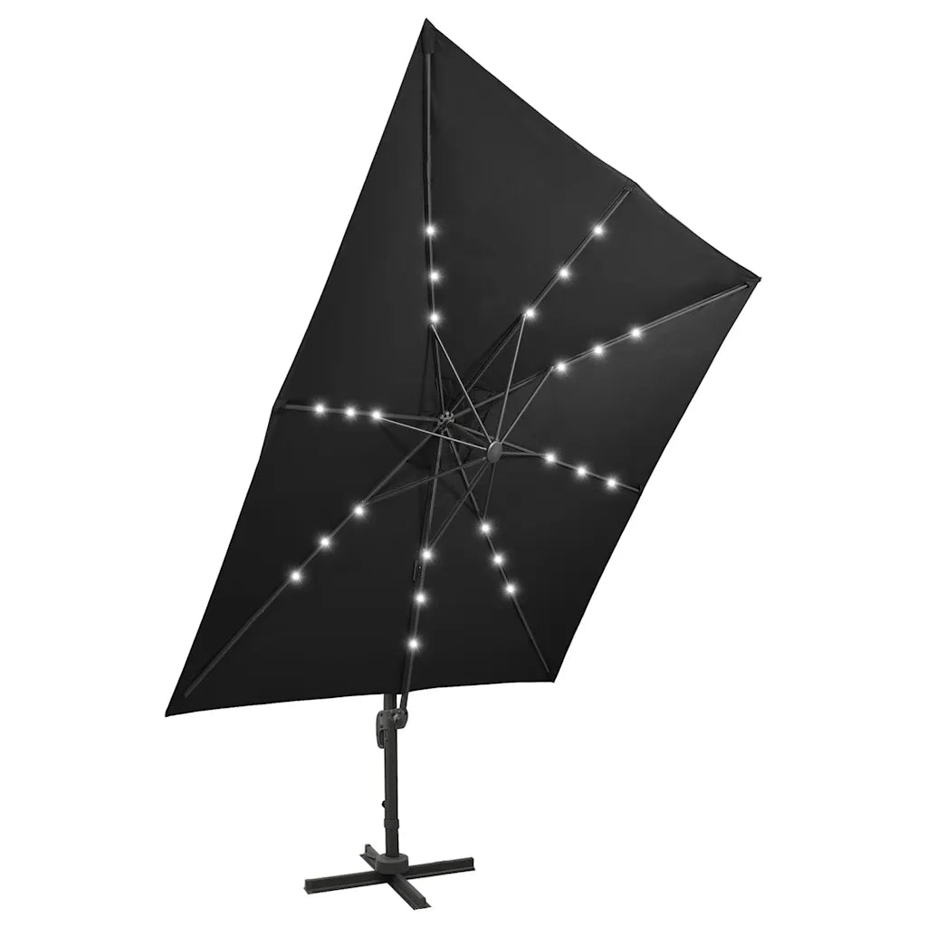 Ombrellone a Sbalzo con Palo e Luci a LED Nero 300 cm 312348