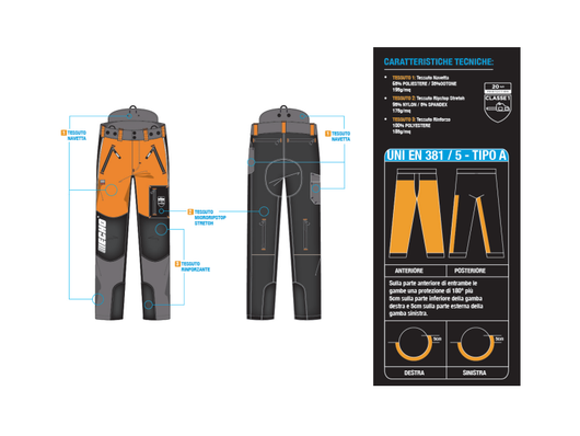 Pantalone antitaglio Echo classe 1 tipo A protettivo elasticizzato da lavoro - XL