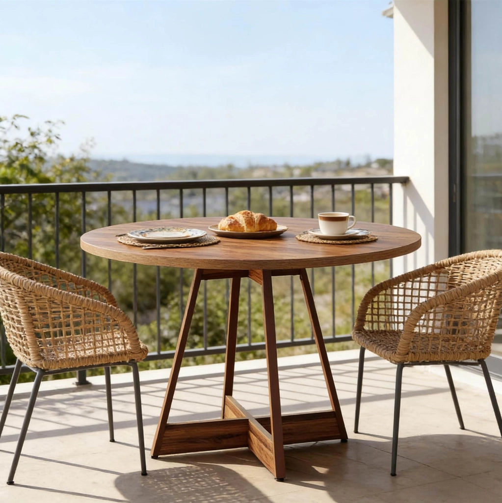 Tavolo rotondo da pranzo 100 cm in MDF marrone; con base centrale stabile