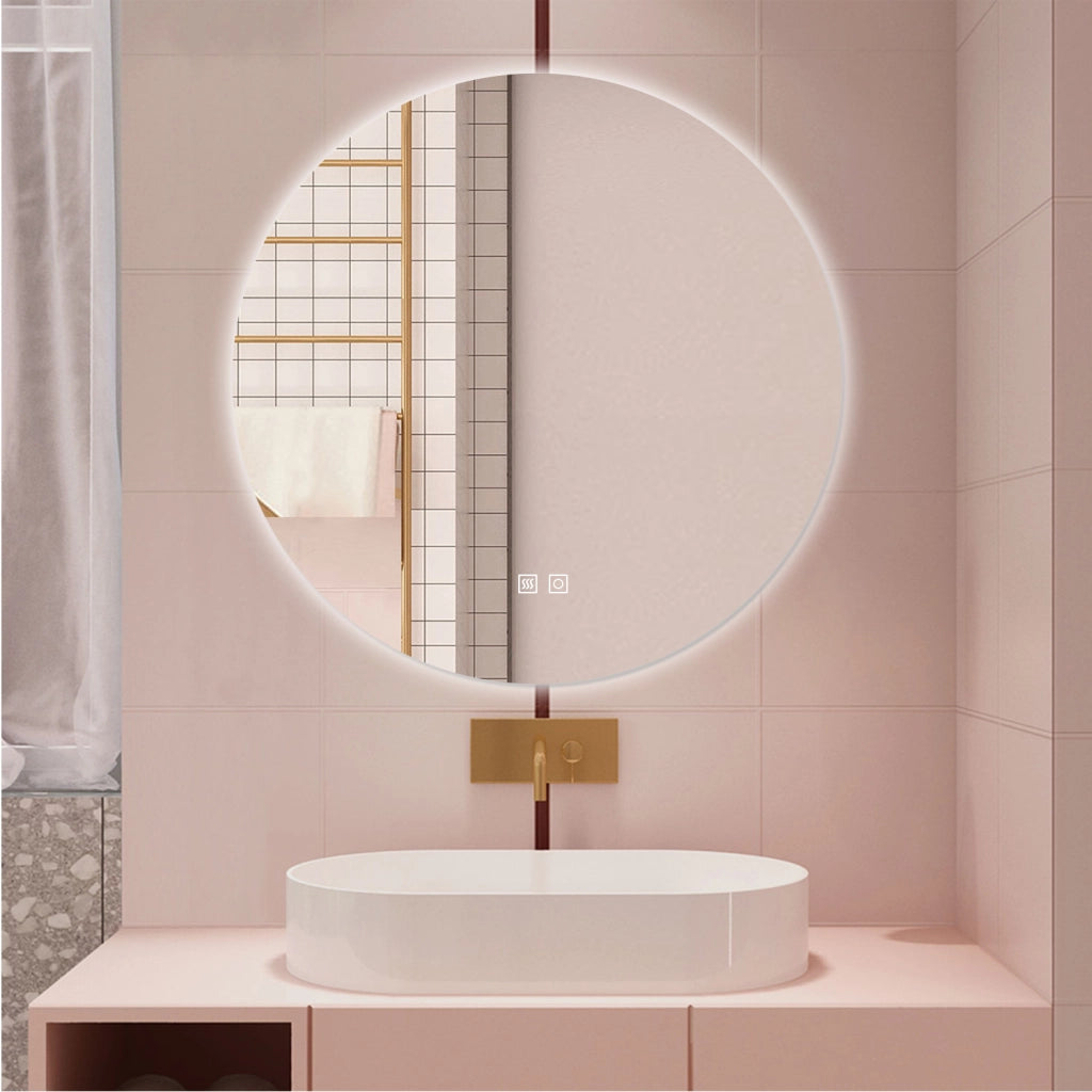 AICA Specchio da bagno 90 x 90 cm, 3 colori, antiappannamento, dimmerabile, interruttore touch, Funzione Memoria