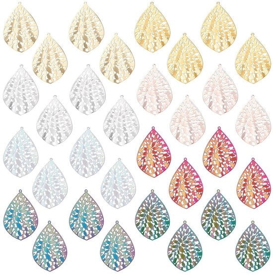 Filigrana Decorazioni 32pz - Acciaio Inossidabile - Maniglie Geometriche - Gioielli Fai Da Te - Leggeri - 8 Stili - 2,7~3,2cm - Maniglie Per Gioielli