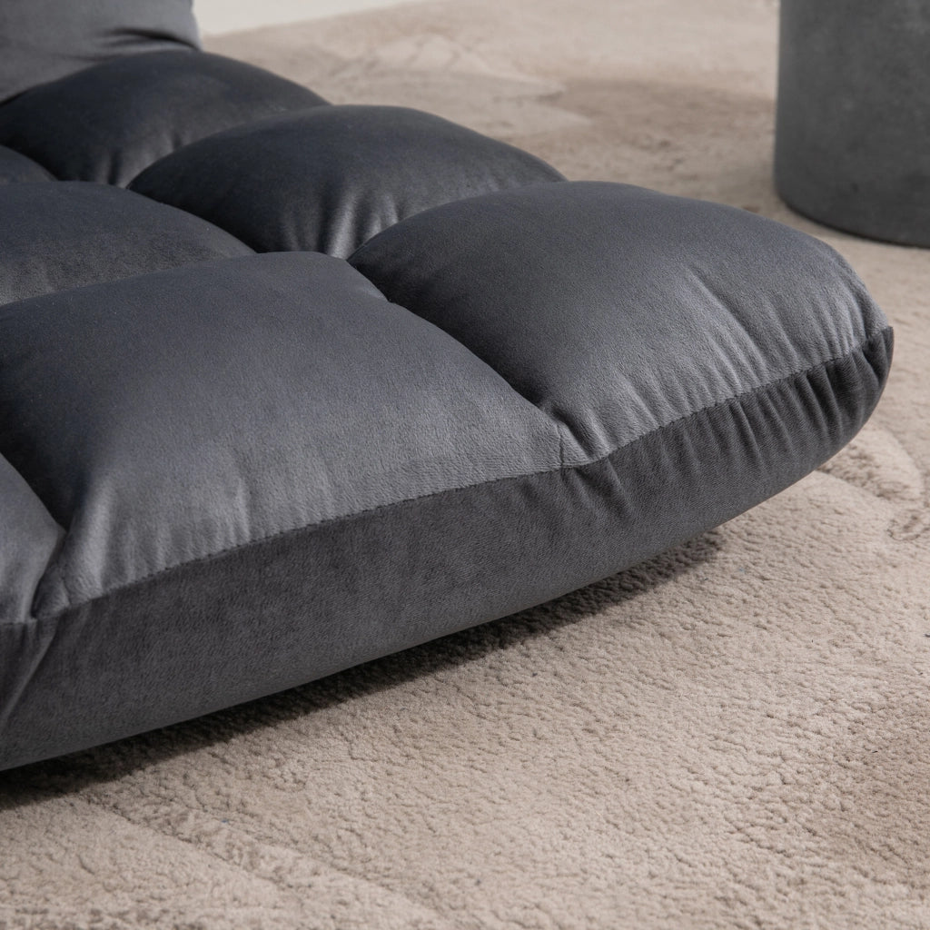 Poltrona da Terra 55x71x53,5 cm con Schienale Reclinabile fino 180° e Imbottitura Spessa in Velluto Grigio Scuro