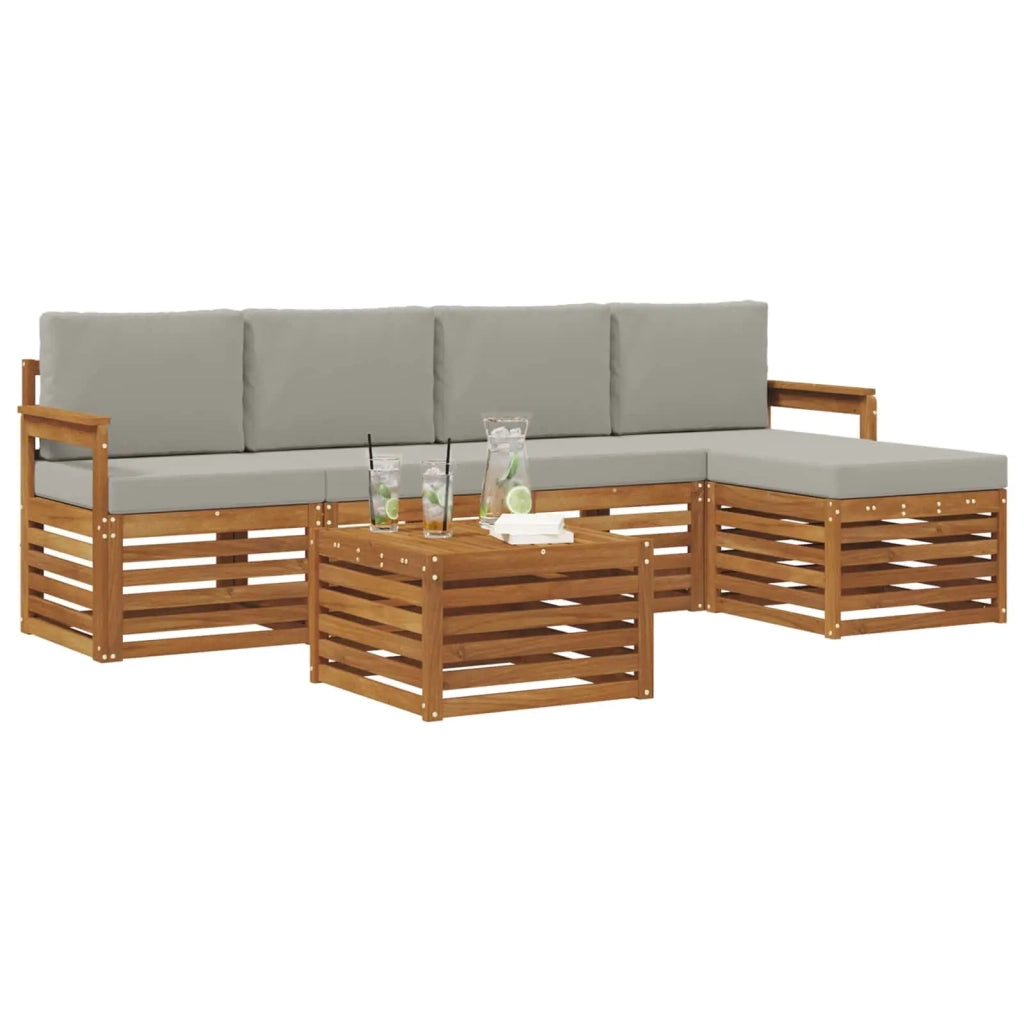 Set di divani da esterno 6 pcs Grigio Naturale e Chiaro