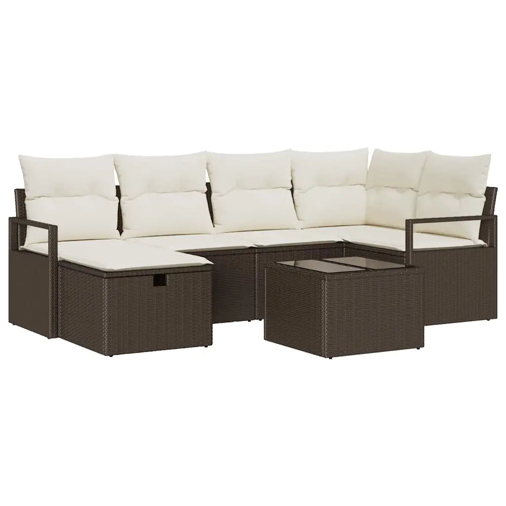 Set Divano da Giardino con cuscino 7 pcs Marrone Poly Rattan