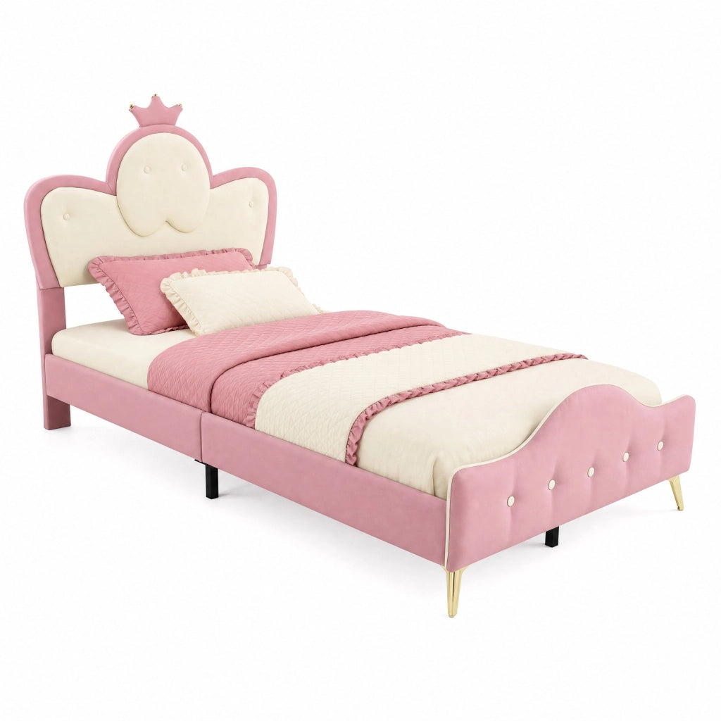 Letto imbottito per bambini con LED e testiera a corona 90x200 cm