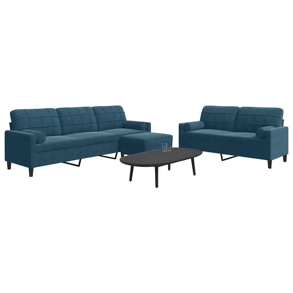 Set di Divani 3 pz con Cuscini e Rinforzi Blu in Velluto 3278510