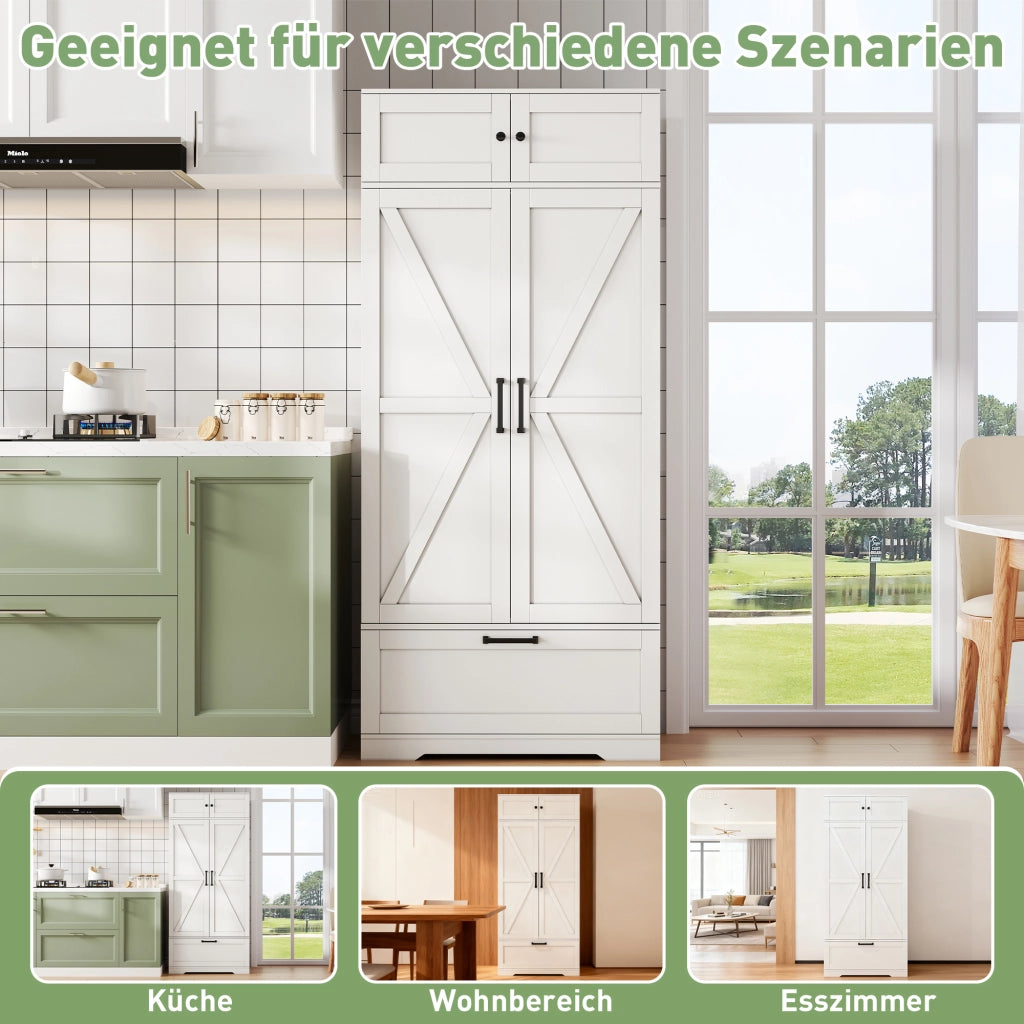 ARMADIO DA CUCINA 80 x 40 x 180 cm Bianco in MDF con cassetto e portaspezie