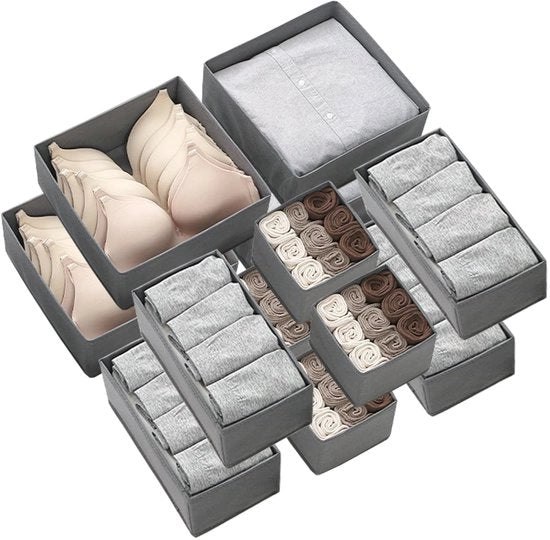 Organizzatore per armadio, 12-comparto, sistema di organizzazione dei cassetti, 12 organizzatori per intimo e calze (grigio scuro)
