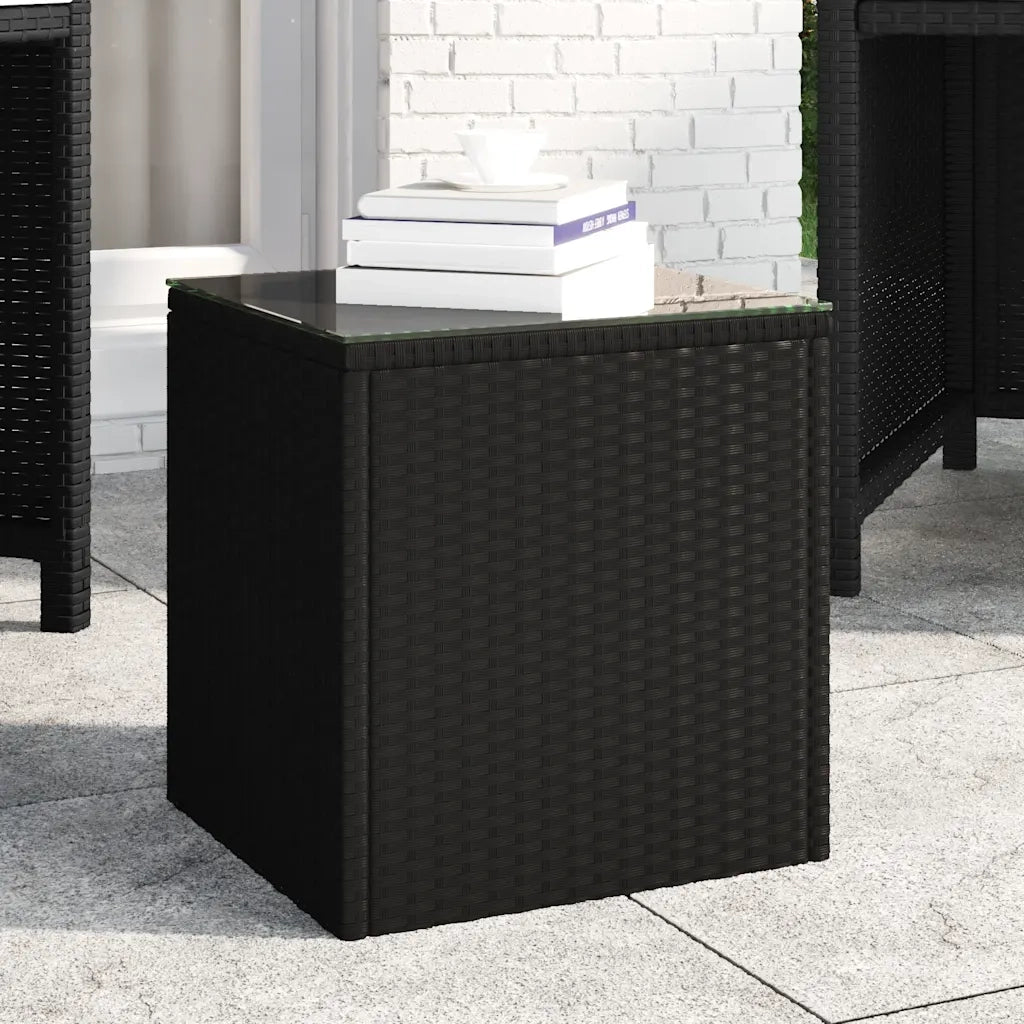 Tavolino | Tavolo laterale Nero 40x37x40,5 cm Polyrattan e Vetro Temperato