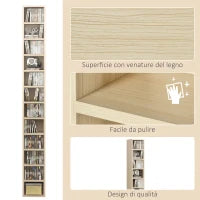 Mobile Libreria Porta CD a 12 Ripiani per 204 CD, in MDF e Truciolato, 21x20x175 cm, color Legno