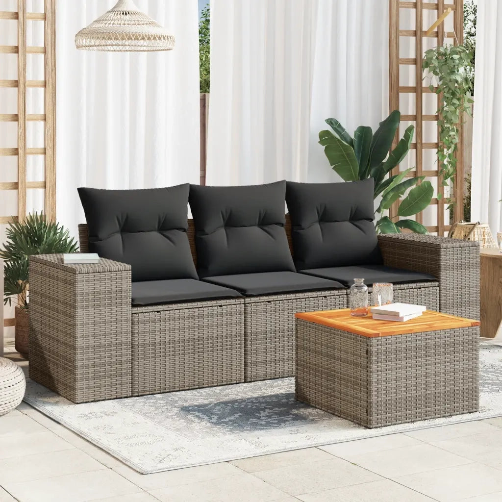 Set Divani da Giardino 4 pz | Set Salotto da Giardino con Cuscini in Polyrattan Grigio