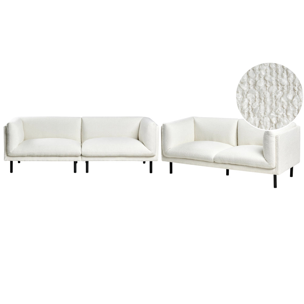 Set di divani imbottiti a 5 posti in tessuto bouclè bianco sporco stile elegante