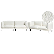 Set di divani imbottiti a 5 posti in tessuto bouclè bianco sporco stile elegante