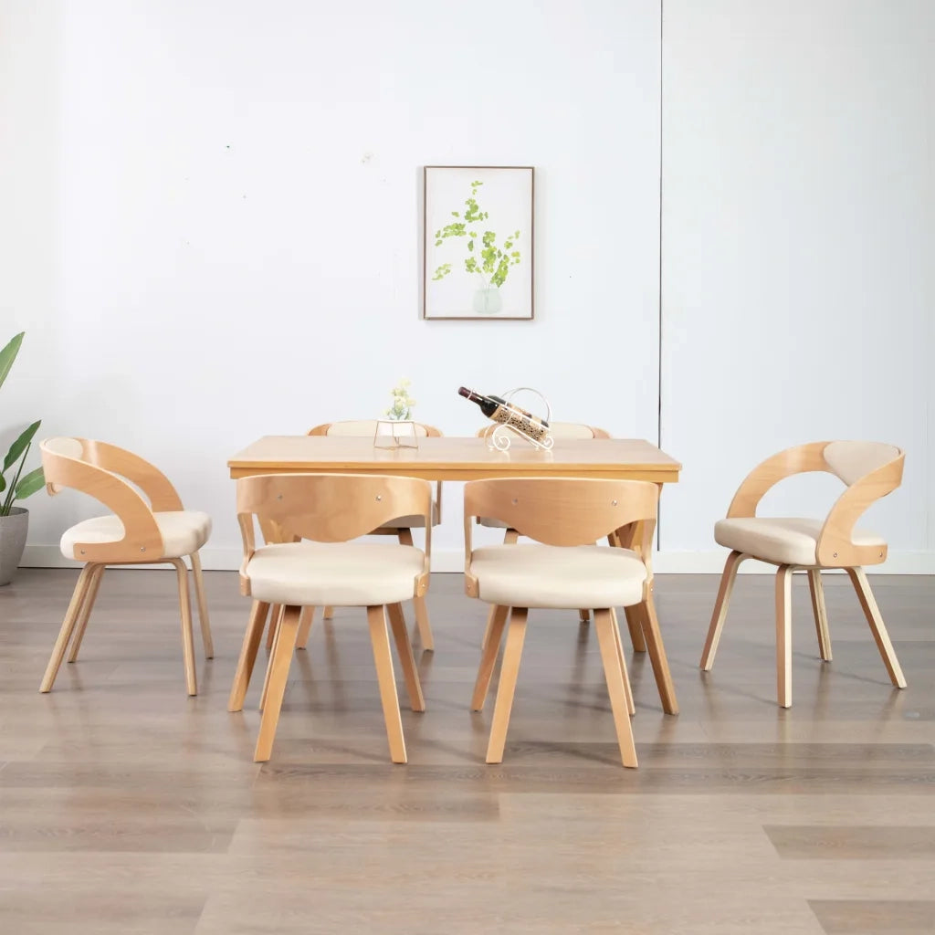 Sedie da Pranzo 6 pz Crema in Legno Piegato e Similpelle 278845
