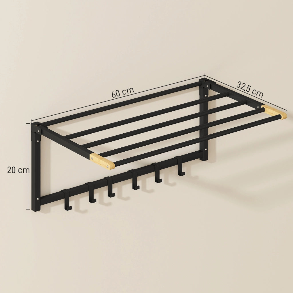 Portasciugamani da Parete Pieghevole con 5 Barre e 6 Ganci ¨C Zephmum ¨C Nero 60 cm