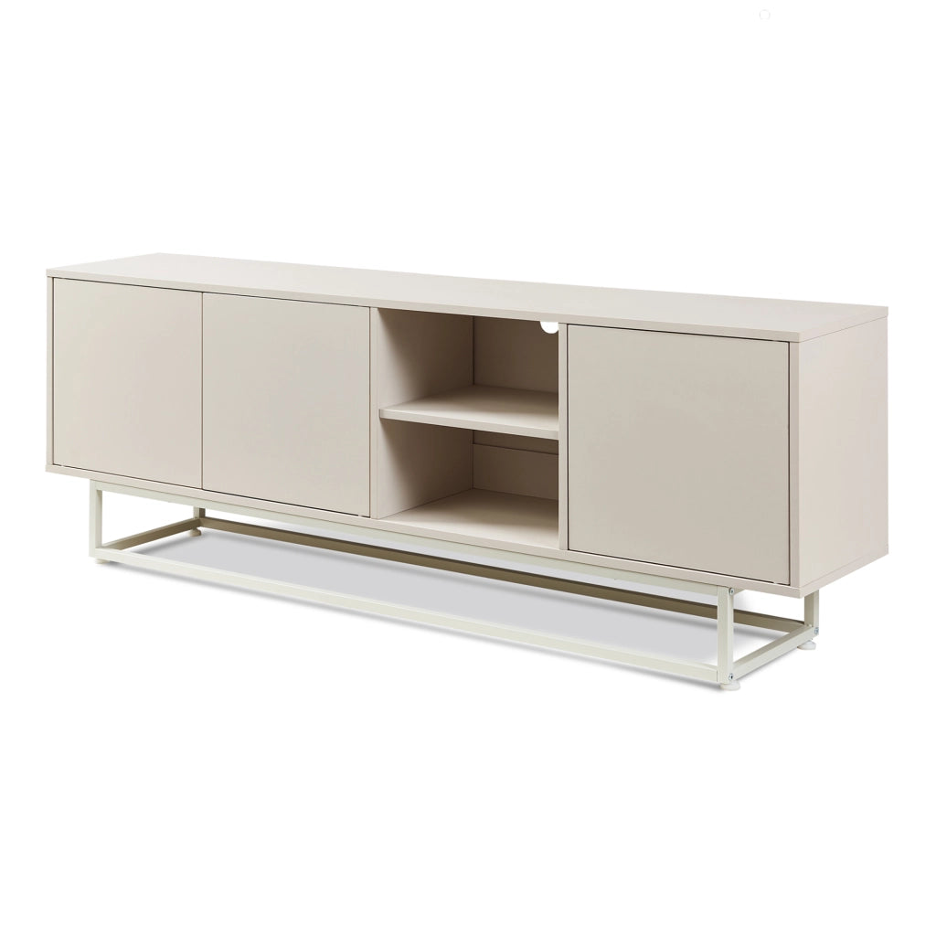 Armadietto Boxholm Credenza Bassa con 3 Ante Push-Open e 2 Vani Aperti 160x30x57 cm Avena Oatmeal [en.casa]