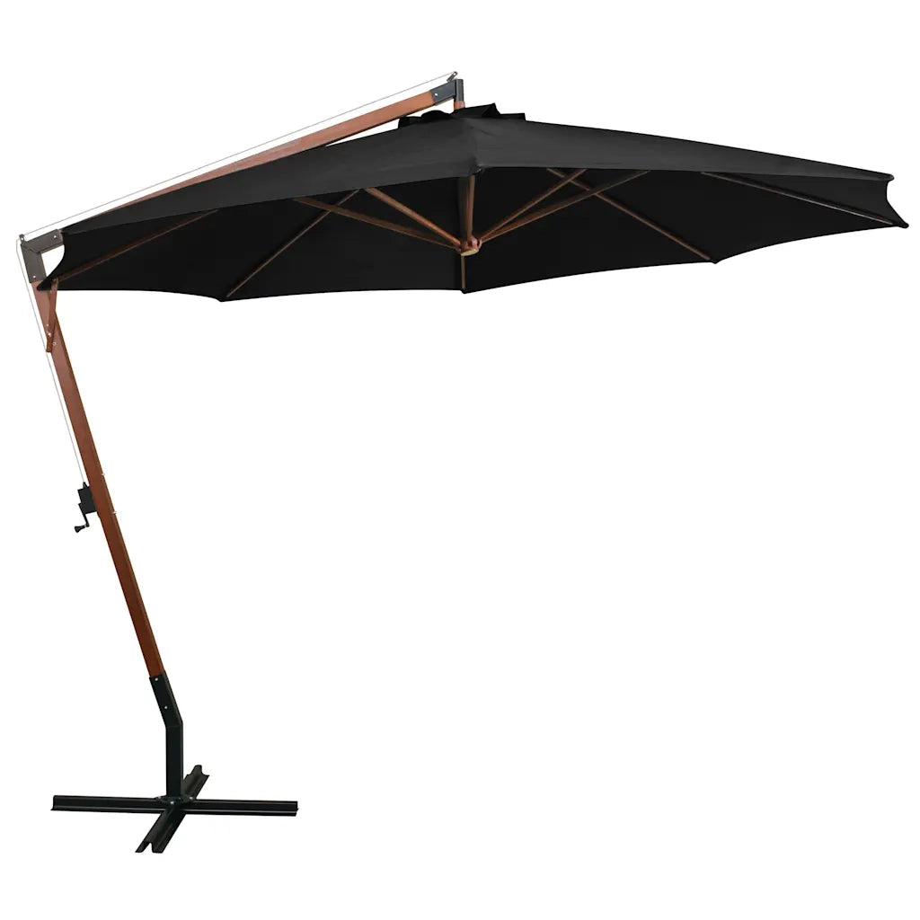 Ombrello | Parasolne a Sbalzo Nero 3,5x2,9 m Palo in Abete Massello