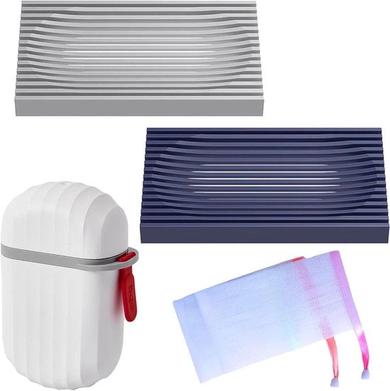 Set di Detersivi per Docce 3 Pezzi con Contenitore di Sapone in Silicone per Viaggi - Scatola di Detersivo con Filtro - Detersivi in Sacchetti - Conservazione