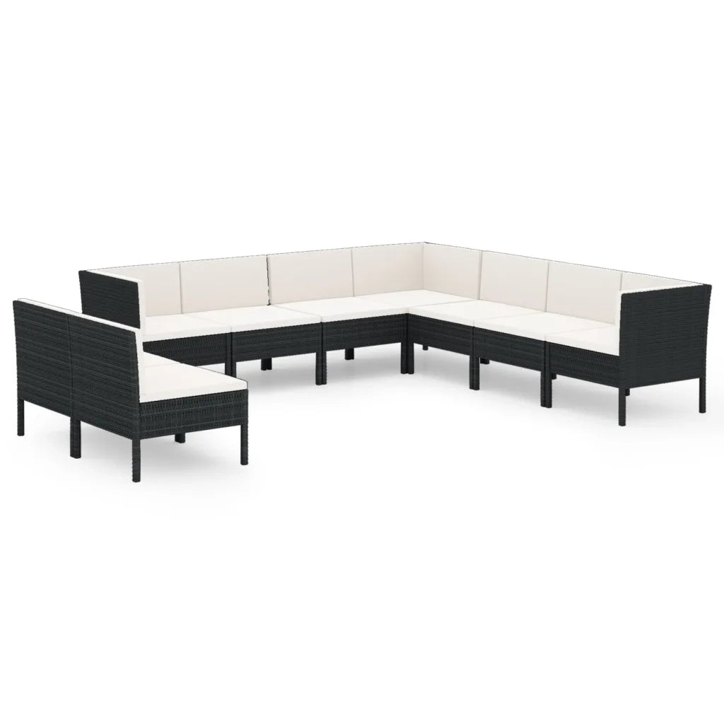 Set Divani da Giardino 9 pz con Cuscini in Polyrattan Nero cod mxl 38404