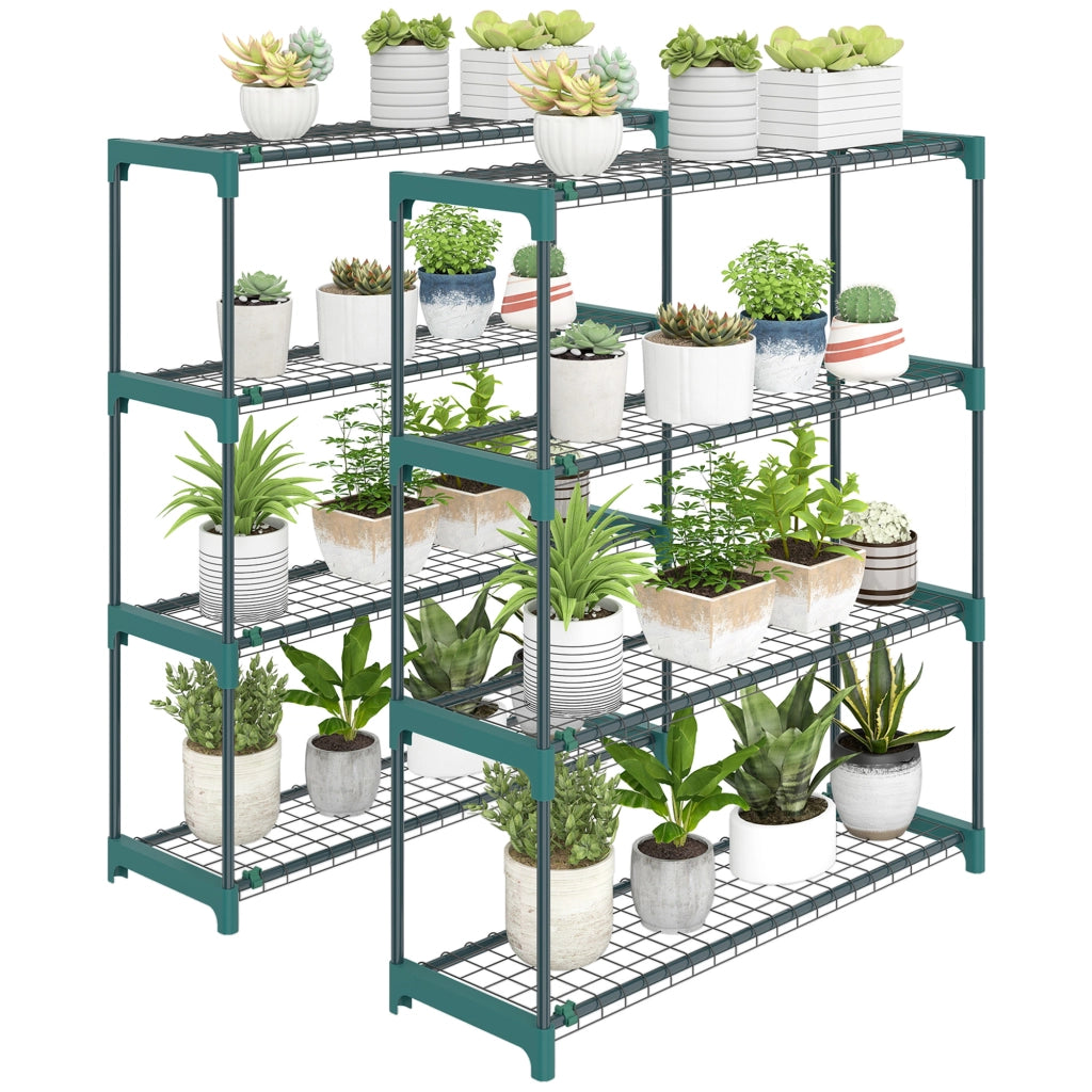 Scaffale per Piante a 4 Livelli ¨C Zephmum ¨C Verde Acciaio 90x28x104 cm
