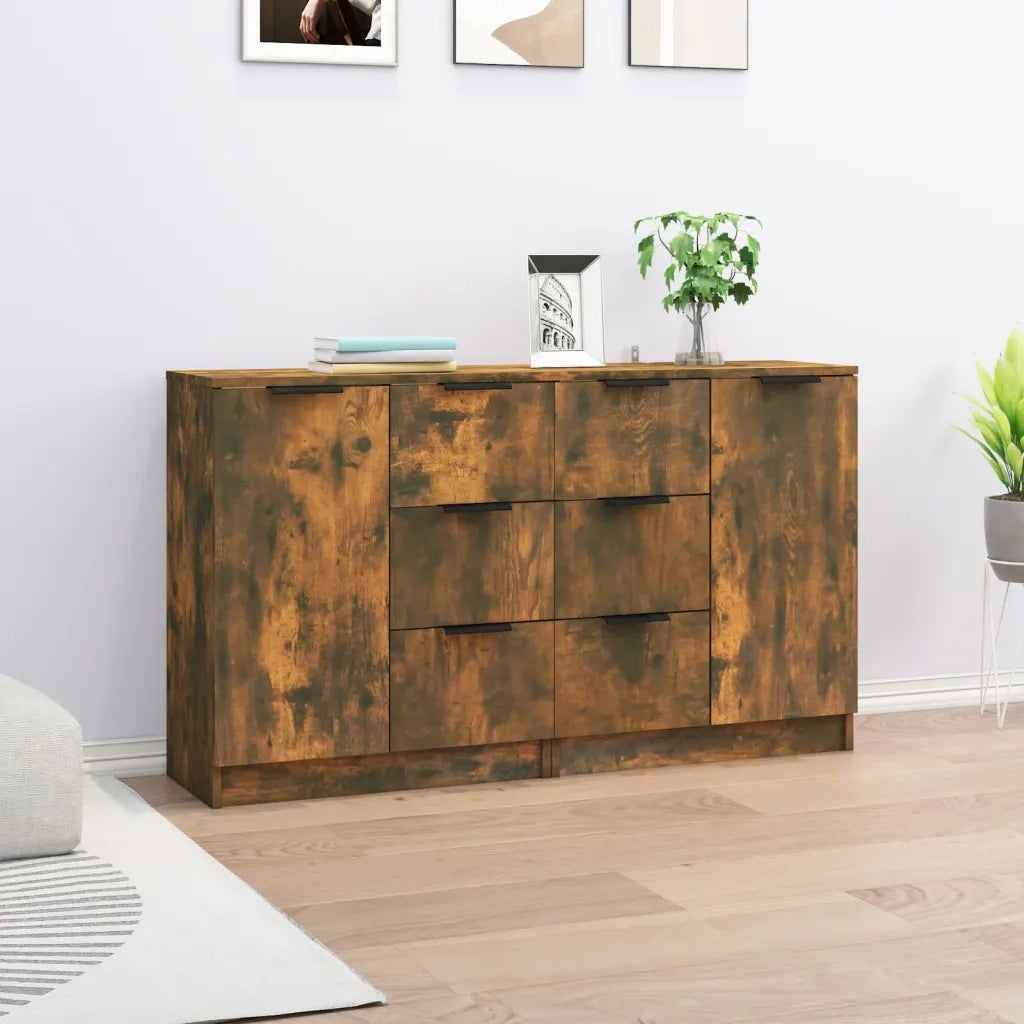 Credenze 2 pz Rovere Fumo 60x30x70 cm in Legno Multistrato