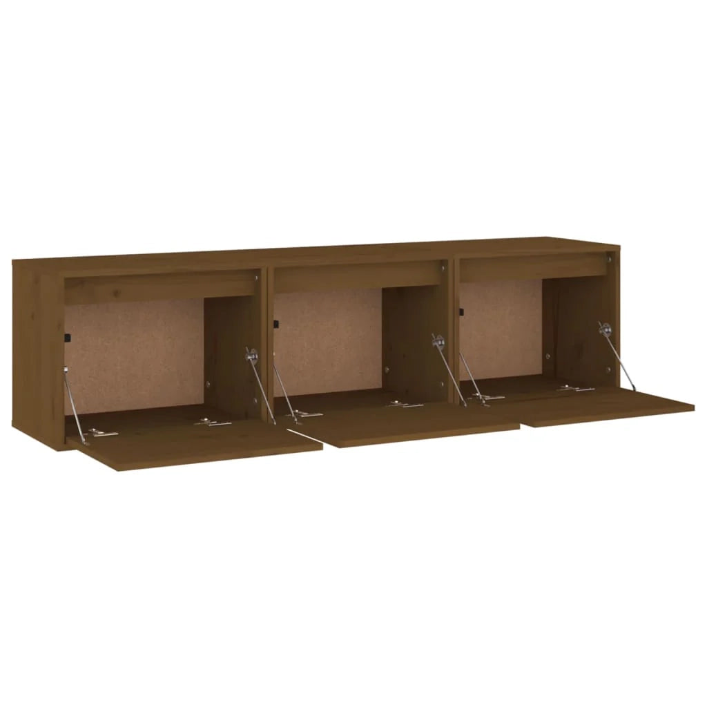 Mobile TV multimediale scaffale TV credenza mobile TV sala da pranzo soggiorno camera da letto 3 pezzi colore miele legno massello di pino marrone 02_0028691