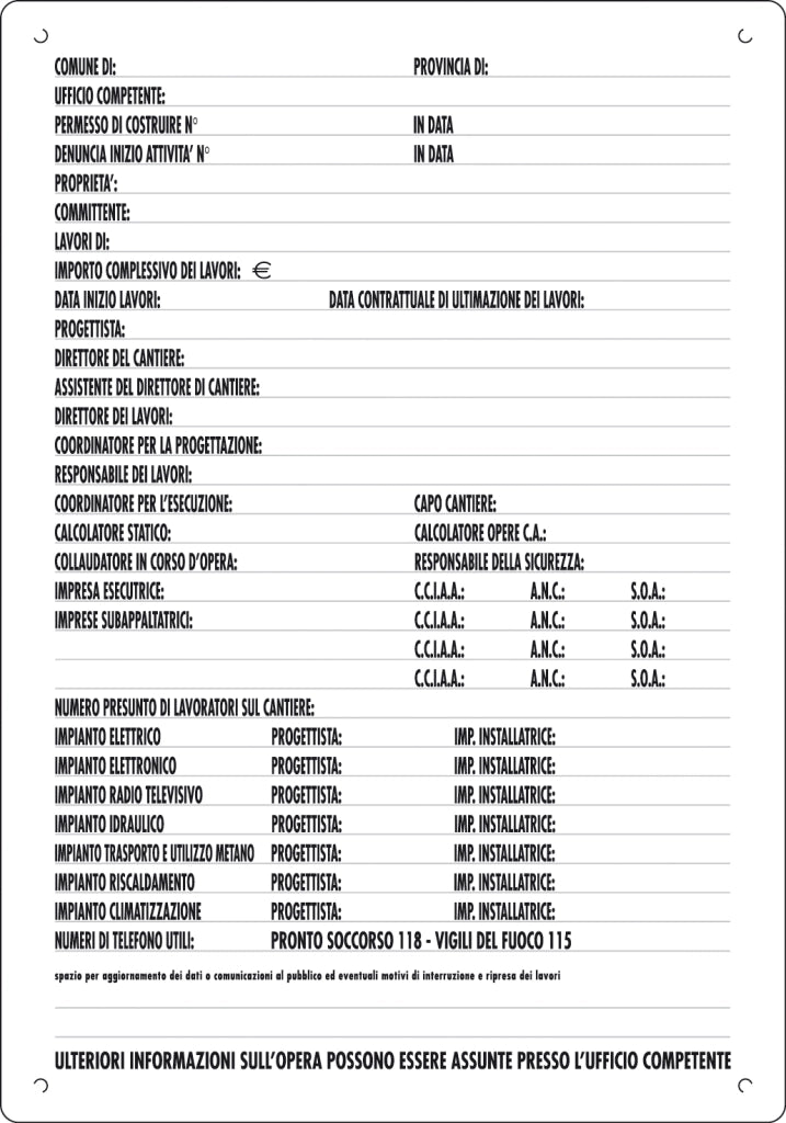 CARTELLO DIREZIONE LAVORI 80X60 CM- 10,0 pz