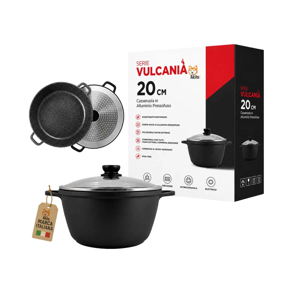 Akitaink Casseruola Alluminio Pressofuso Coperchio in Vetro 20 cm