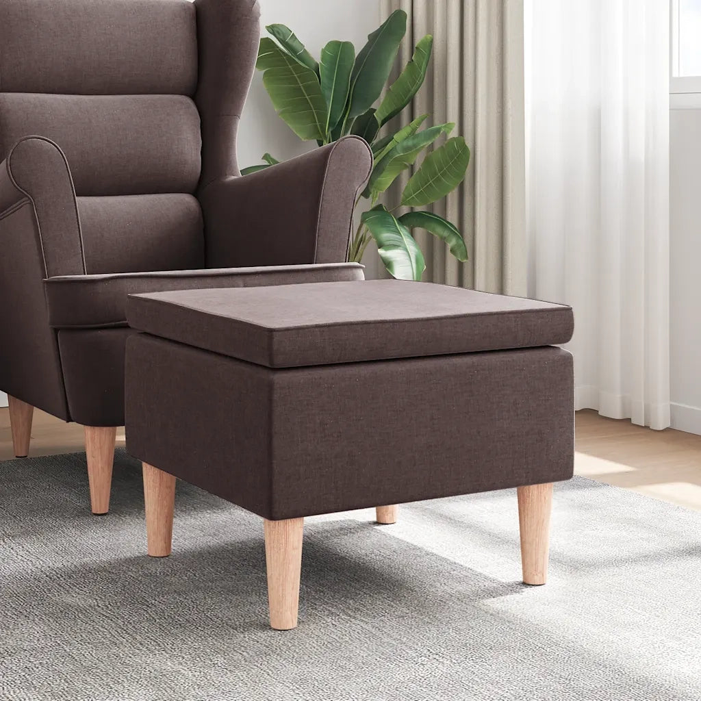 Poggiapiedi con Gambe in Legno Marrone Scuro in Tessuto 329451