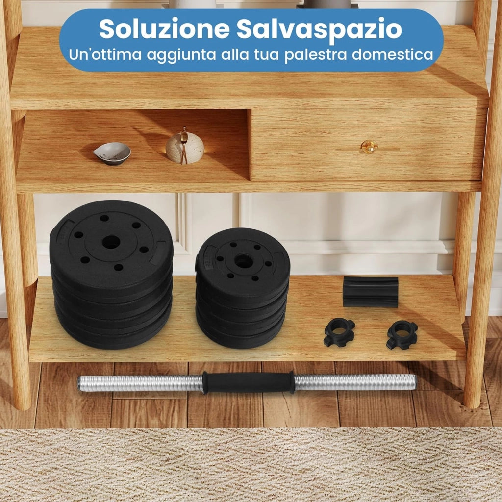 Set di 2 Manubri Regolabili 30 Kg, Bilanciere da Palestra con Barra di Collegamento e Copertura Protettiva in Gomma, Attrezzature per Allenamento a Casa