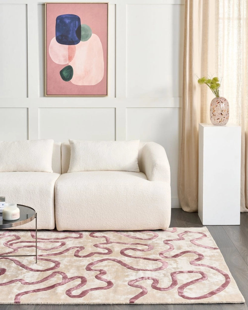 Tappeto in viscosa e cotone a pelo corto beige e rosa 160 x 230 cm stile moderno glamour