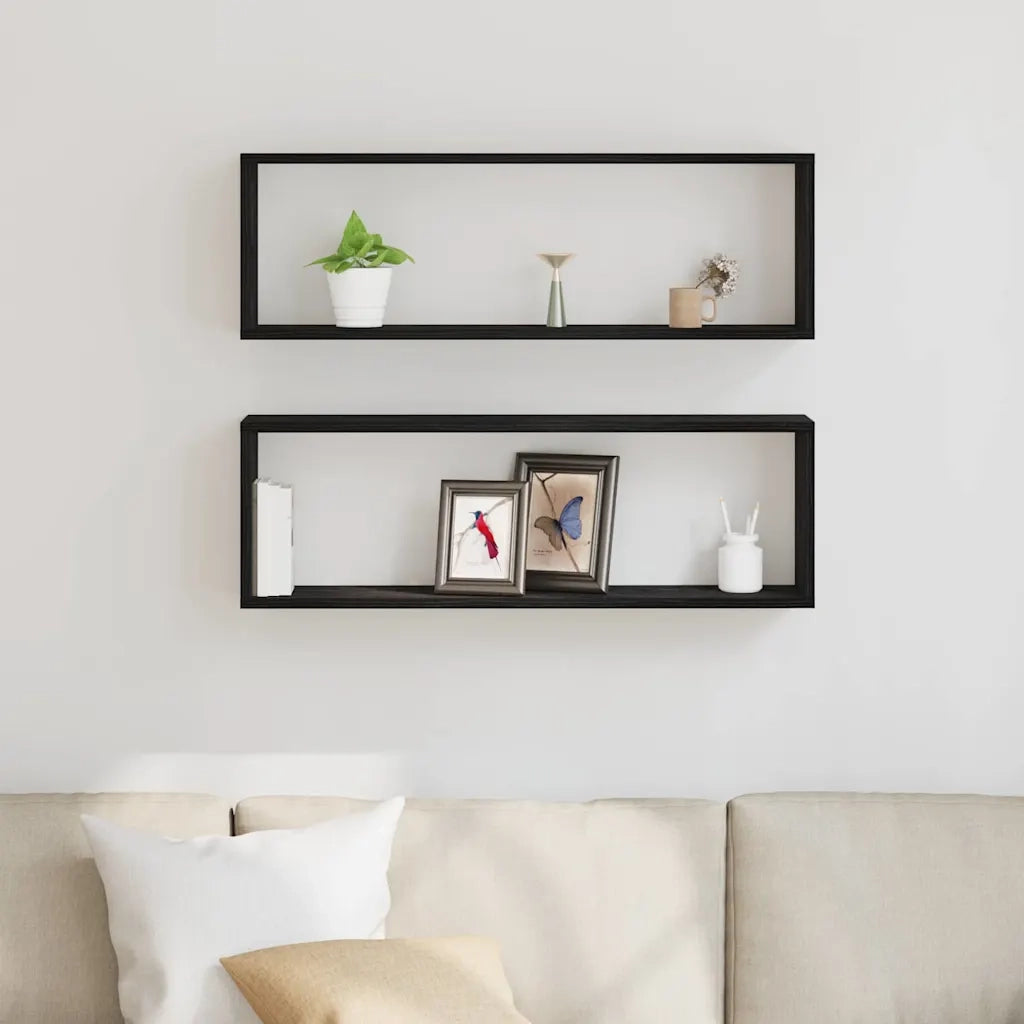 2 pz Scaffali da Parete | Mensola sospesa Rovere Nero 80 x 15 x 26 cm