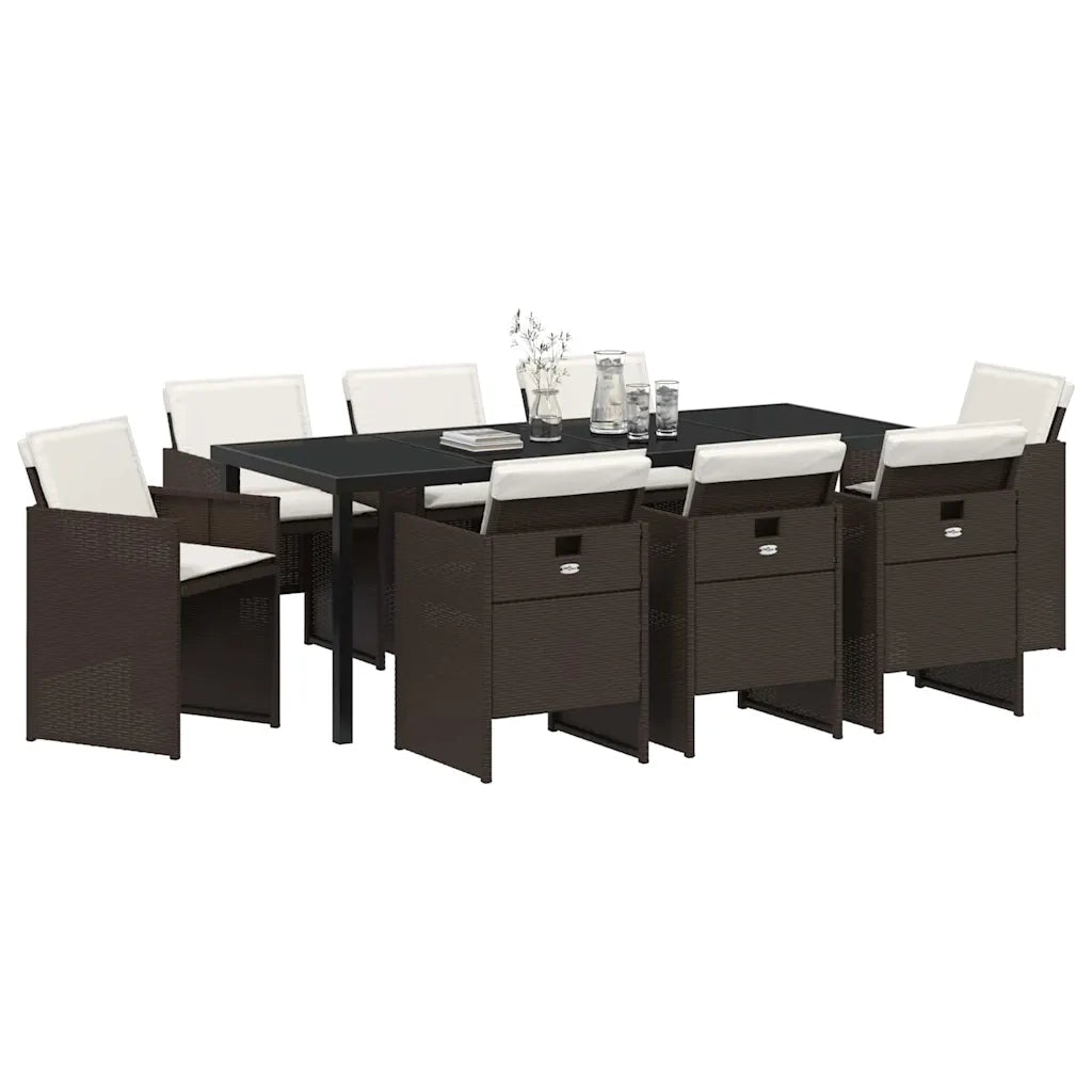 Set da Pranzo per Giardino con cuscino 9 pcs Marrone polyrattan 3379955