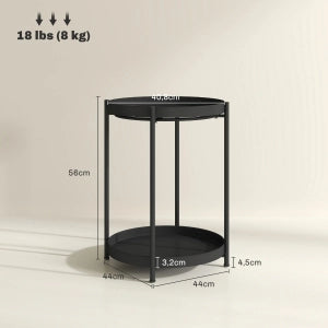 TAVOLINO ROTONDO 44x44x56 cm in acciaio nero con 2 ripiani