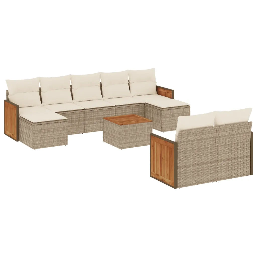 Set Divano da Giardino 10 pz con Cuscini Beige in Polyrattancod mxl 112145