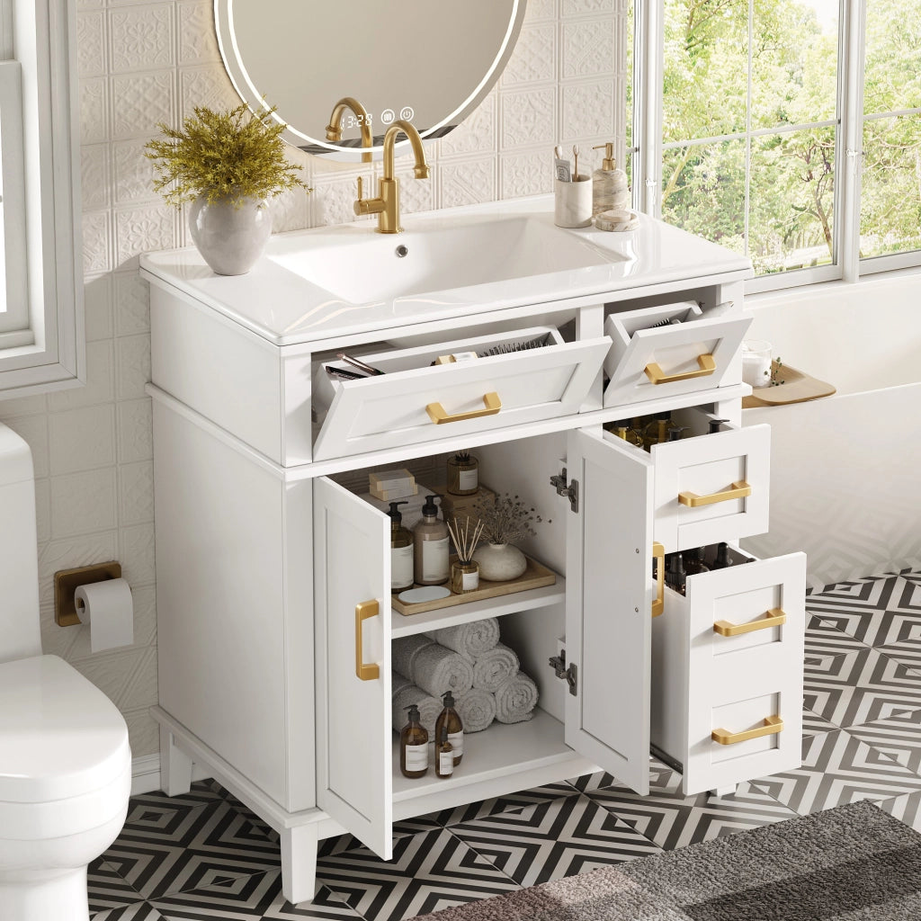 ARMADIO BAGNO con lavabo in ceramica 76x46,5x86 cm Bianco MDF e metallo