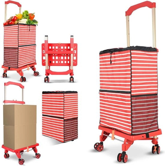 Carrello da spesa pieghevole rosso - piegabile e facile da utilizzare