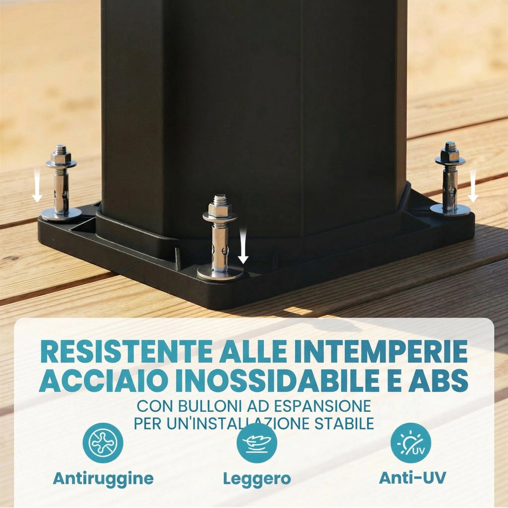 Doccia Solare 18x14x215 cm Capacità 35L Protezione Antigelo 2 Soffioni Rubinetto per Piedi in Plastica e ABS Nero